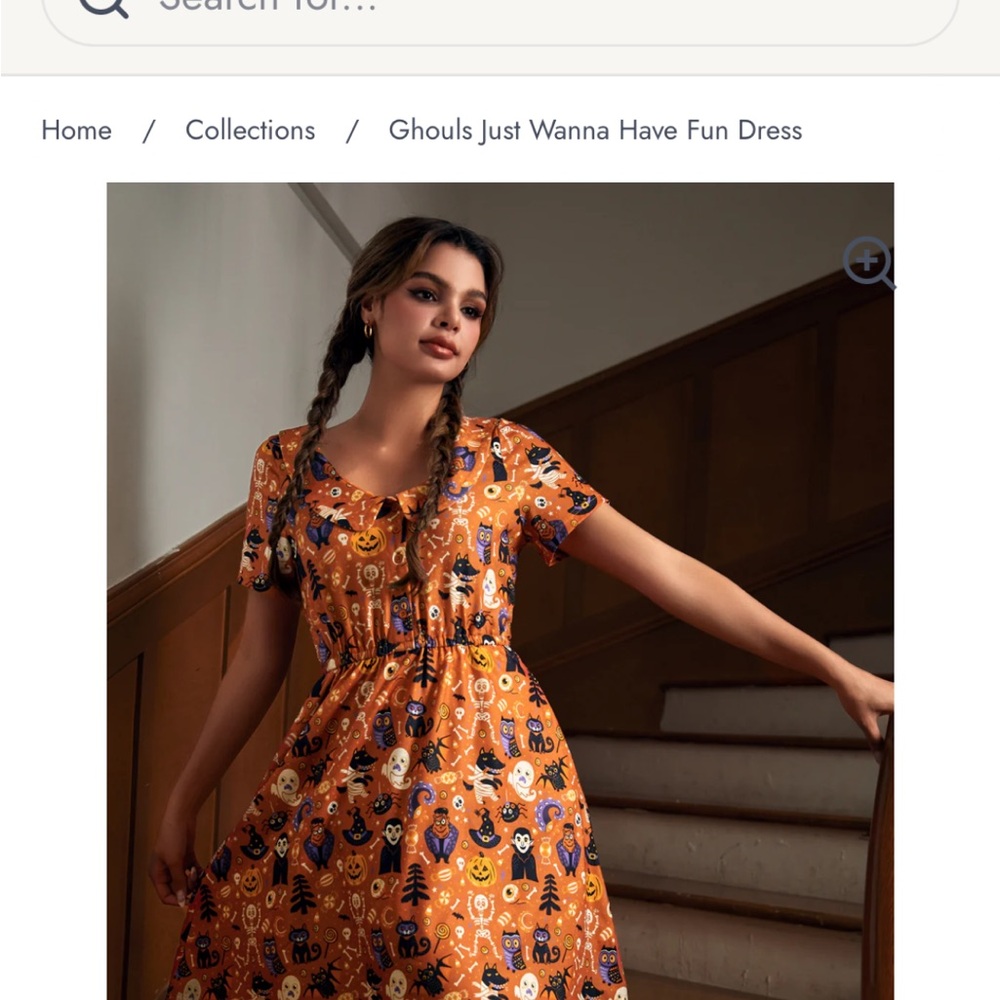 Modcloth Halloween Print Orange Dress L